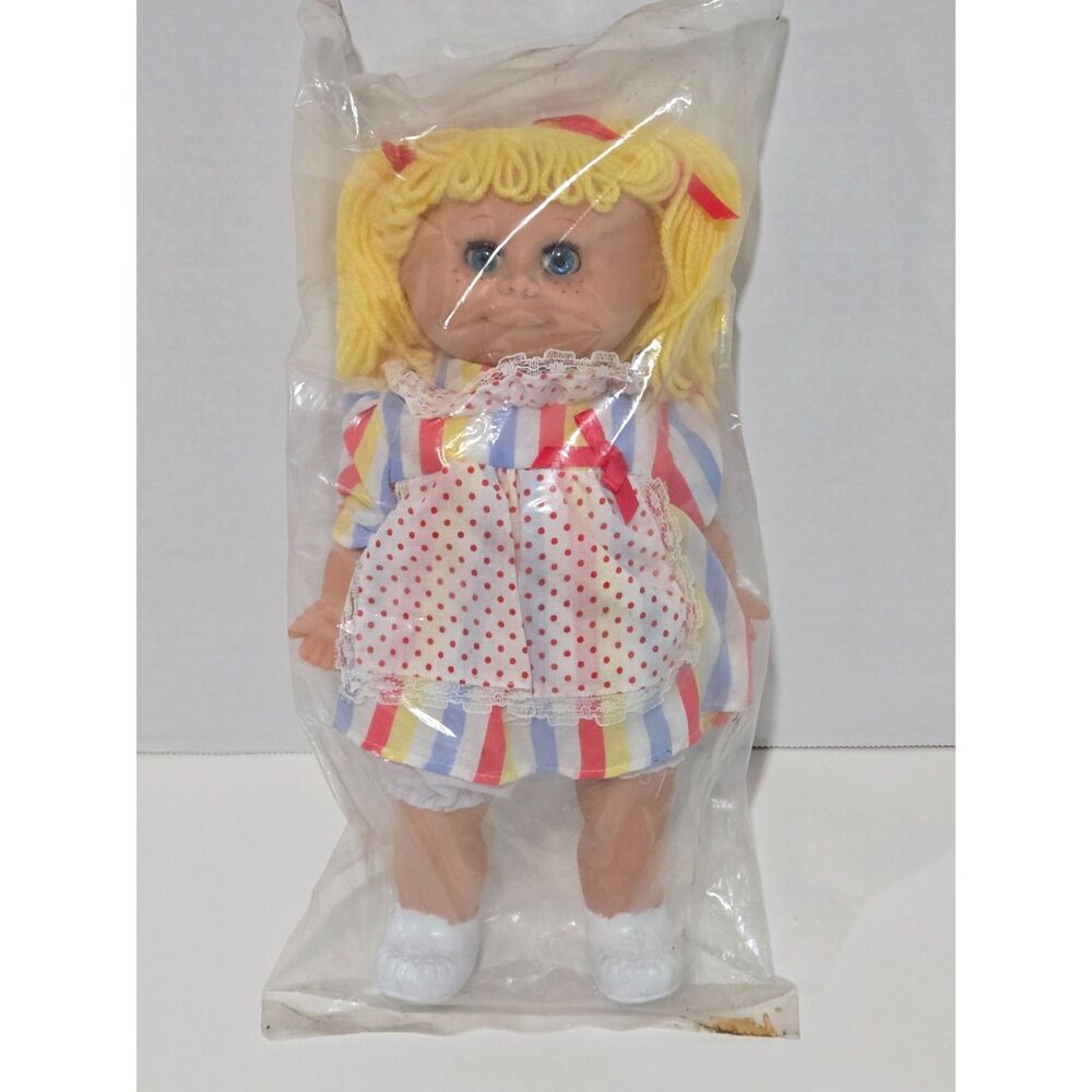 Vintage 1980s Cabbage Patch Style Doll | Factory Sealed Bag | Striped Dress 11"